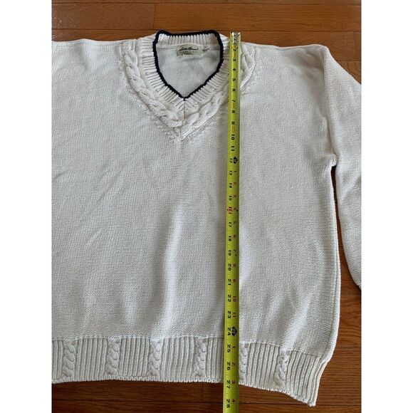 Vintage Eddie Bauer  100% Cotton VNeck Pullover Sweater Mens Large L Cream HEAVY - Picture 3 of 9